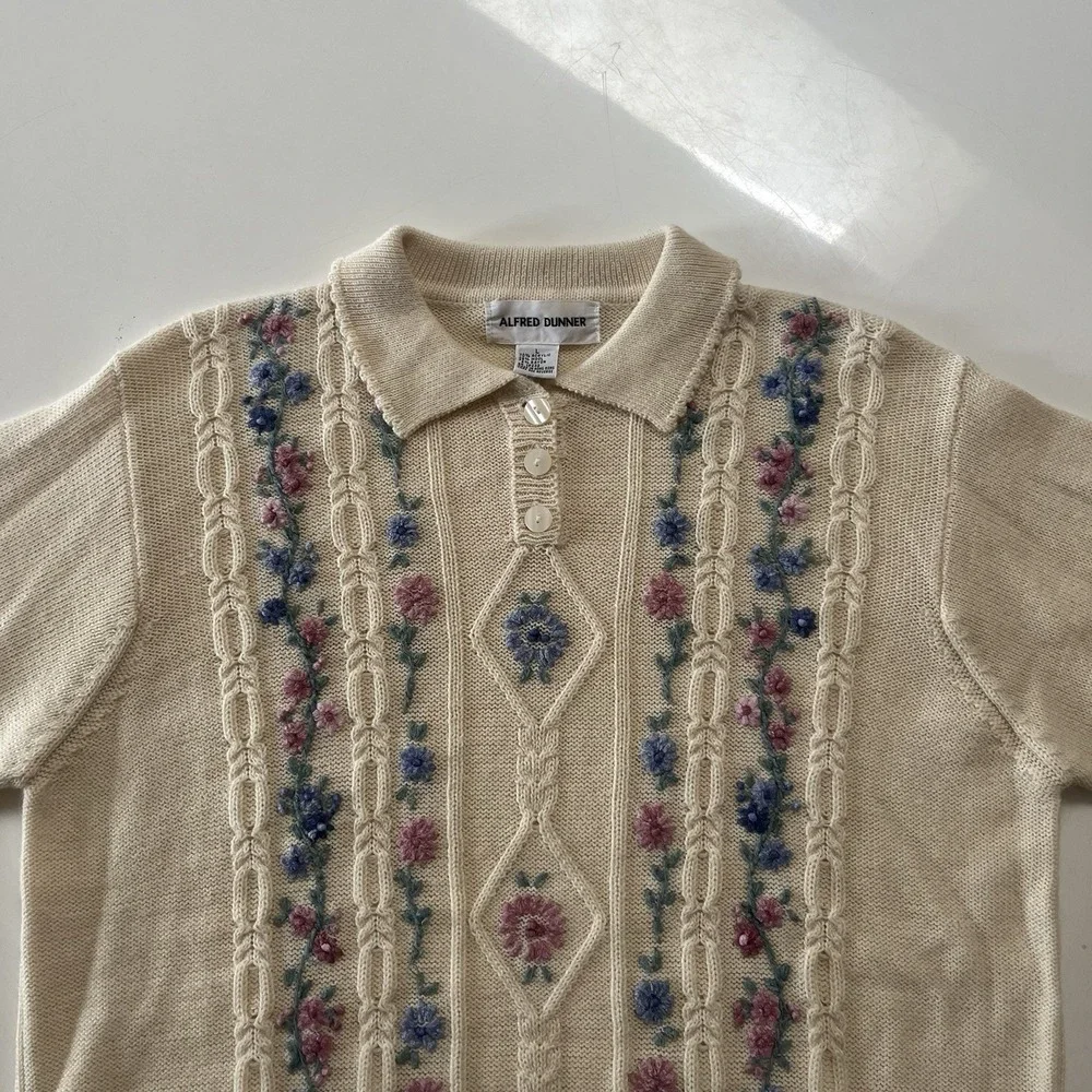 Vintage Alfred Dunner Pullover Sweater Women's Size Large Floral Embellished - Picture 3 of 10